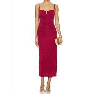 MINKPINK Fuchsia Ruched Midi Slip Dress
